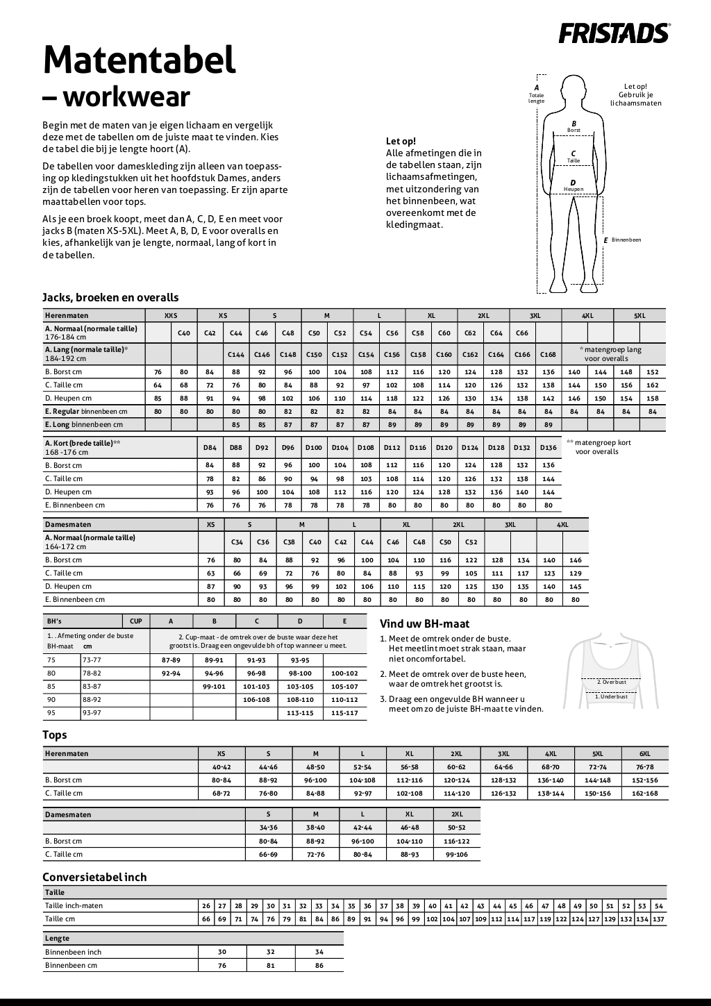 Maattabel Fristads NL