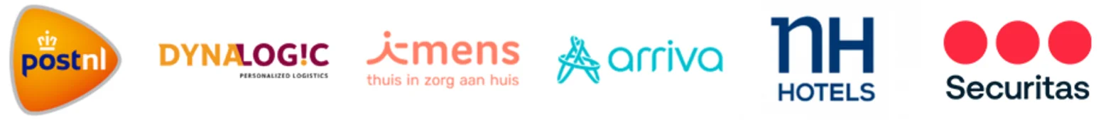 Referenties van Fristads Solutions, PostNL, Dynalogic, i-Mens, Arriva, NH Hotels en Securitas.
